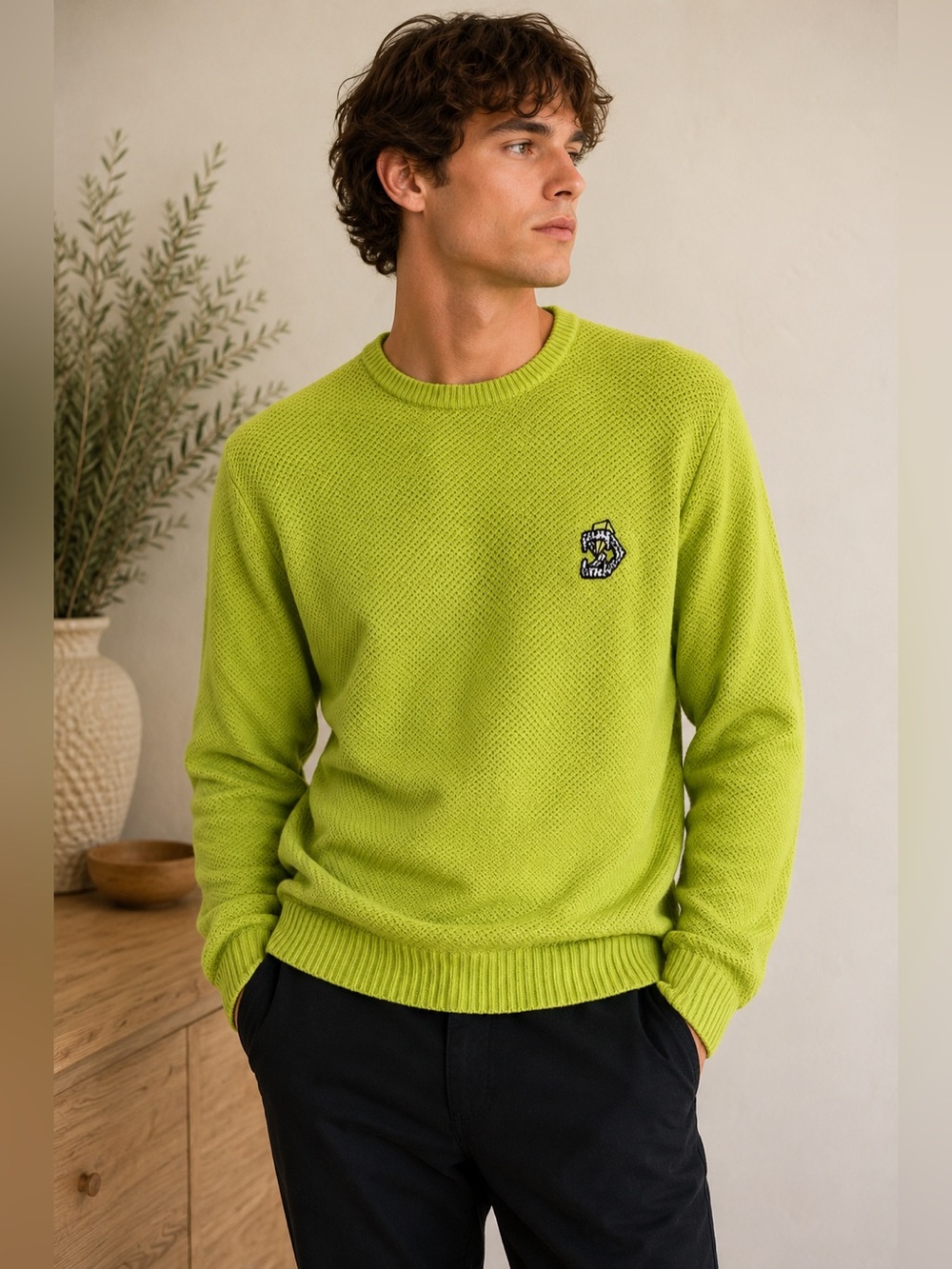 Zadig & Voltaire Jeremy Cotton Knit Sweater Lime Green Men’s Large Crewneck Pull
